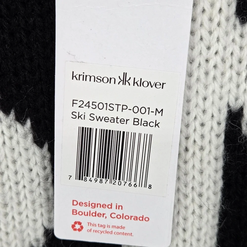 Krimson Klover NEW Women Medium 'Ski' Spell Out‎ Knit Sweater Black Alpaca Blend